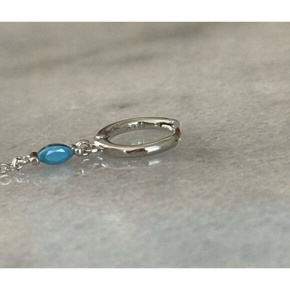 Sterling Silver Turquoise Huggie Hoop Tear Drop Crystal Dangle Earrings New - Picture 3 of 5